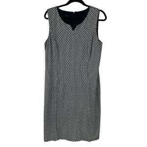 Talbots Sleeveless Black White Geometric Print Sheath Stretch Dress Women's 14